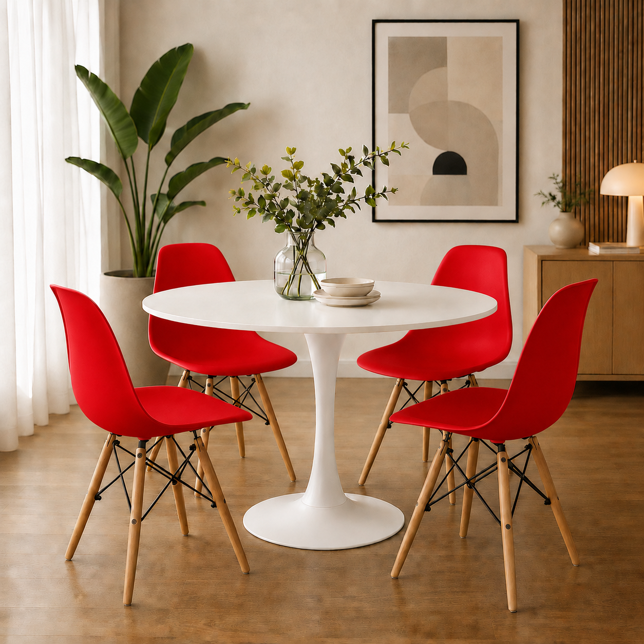 Comedor Sonic Blanco con sillas Eames Premium