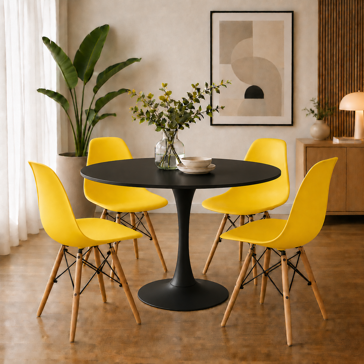 Comedor Sonic Blanco con sillas Eames Premium