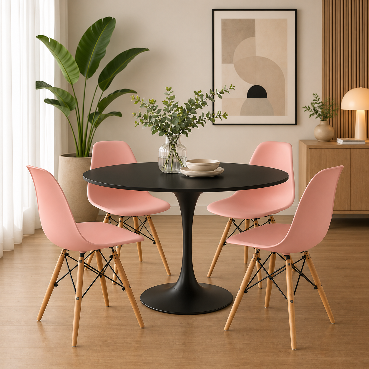 Comedor Sonic Blanco con sillas Eames Premium