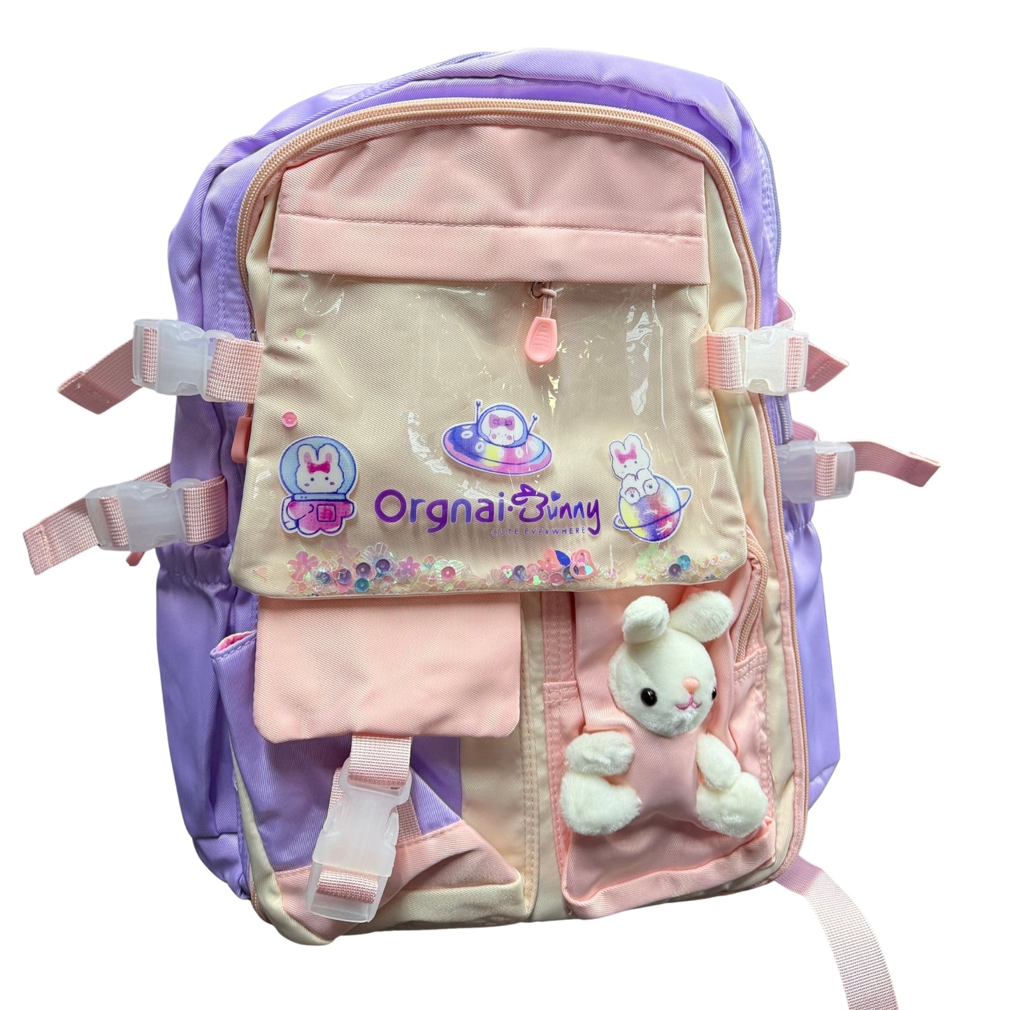 Morral Orgnai Bunny rosado para niñas, estudio, colegio y uso diario