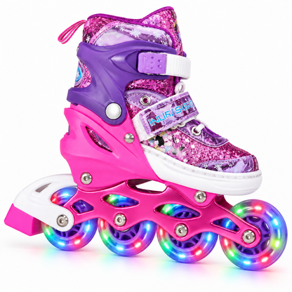 Patines En Linea Con Luces Para Niños Talla S Morado Con Fucsia