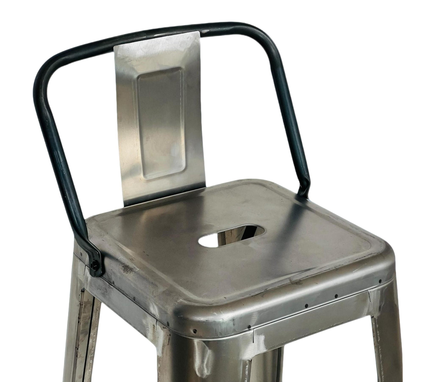 TABURETE METALICO TOLIX CON ESPALDAR SIN PINTURA x4 unidades