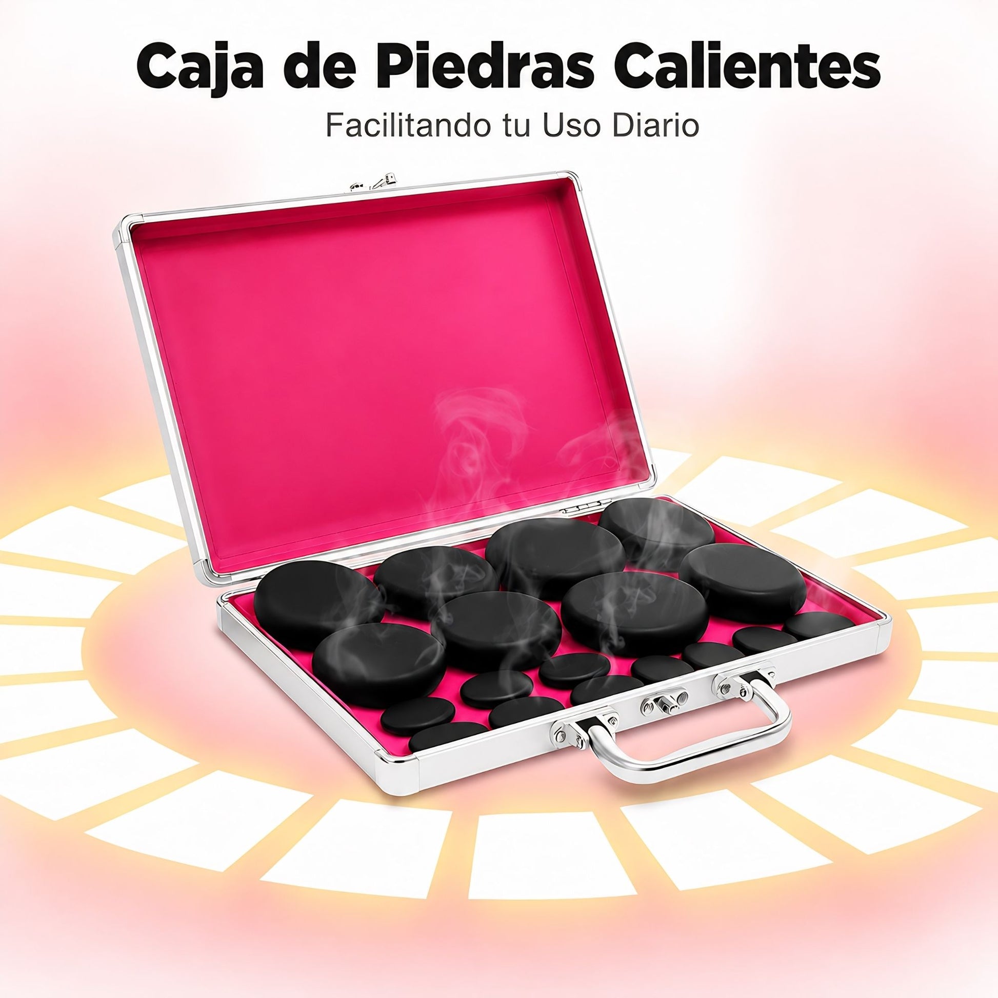 Set de piedras calientes con estuche para masaje, relajación y uso en casa
