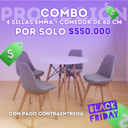Comedor Minimalista redondo de 60 Cm Con Silla Emma