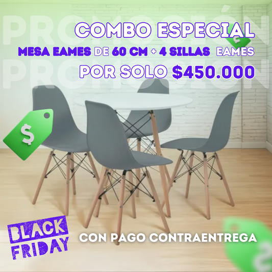 Comedor Minimalista mesa Redonda (60 Cm) Con silla Eames