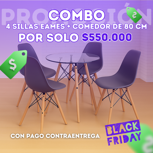 Comedor Minimalista mesa Redonda de vidrio (80 Cm) Con silla Eames