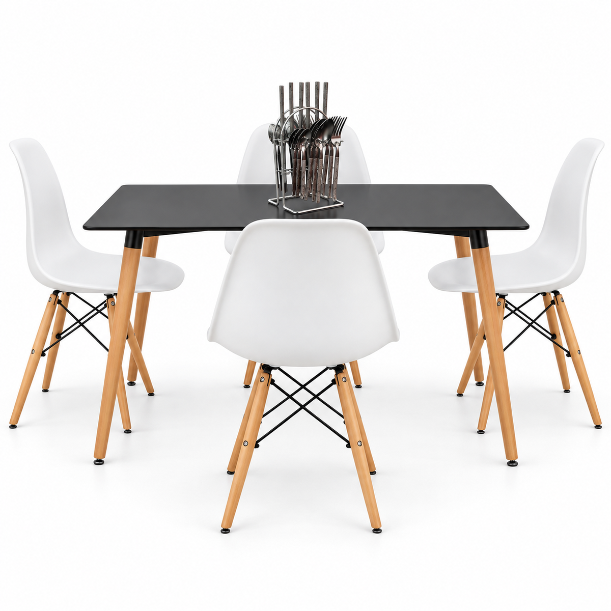 Comedor Rectangular de 4 Puestos con Sillas Eames y Set de Cubiertos de Regalo