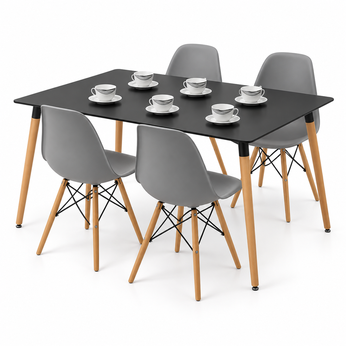 Comedor Rectangular de 4 Puestos con Sillas Eames y Set de Pocillos Gratis