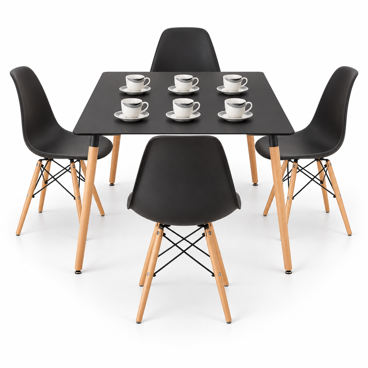Comedor Rectangular de 4 Puestos con Sillas Eames y Set de Pocillos Gratis