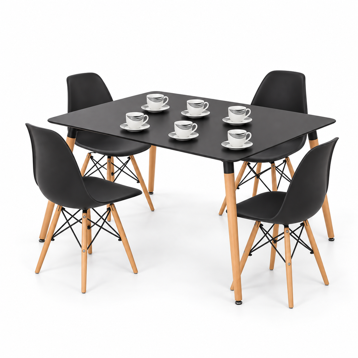 Comedor Rectangular de 4 Puestos con Sillas Eames y Set de Pocillos Gratis