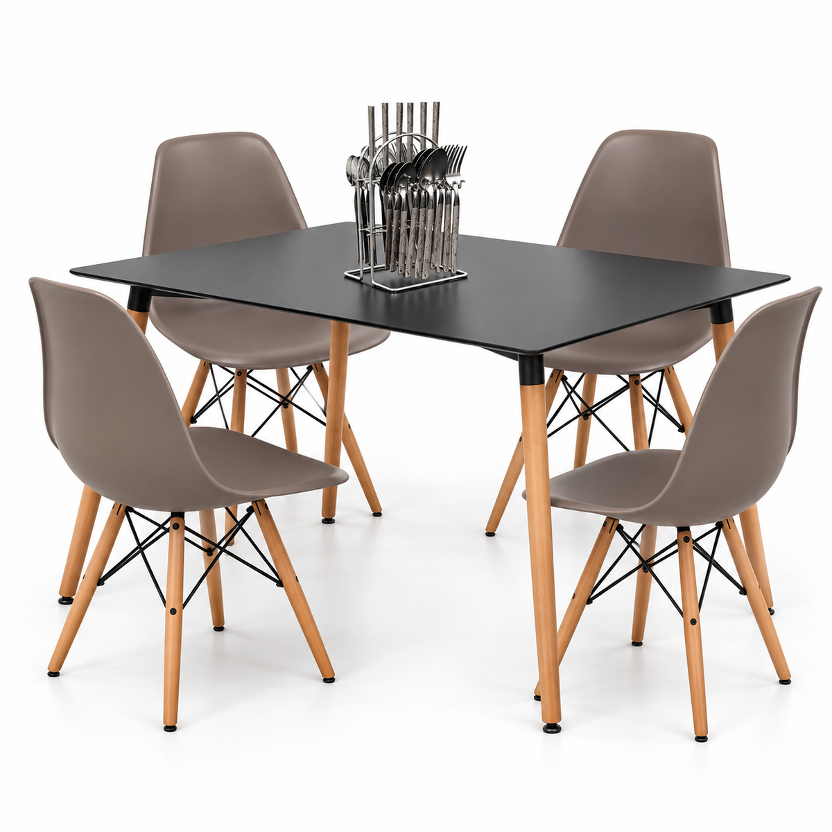 Comedor Rectangular de 4 Puestos con Sillas Eames y Set de Cubiertos de Regalo