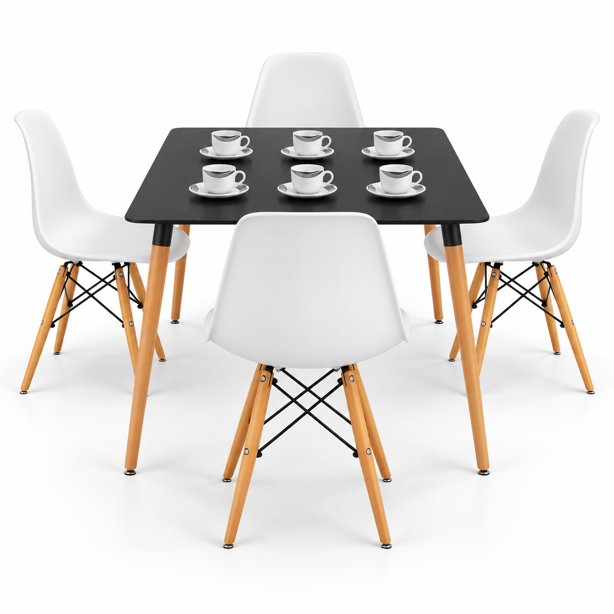 Comedor Rectangular de 4 Puestos con Sillas Eames y Set de Pocillos Gratis