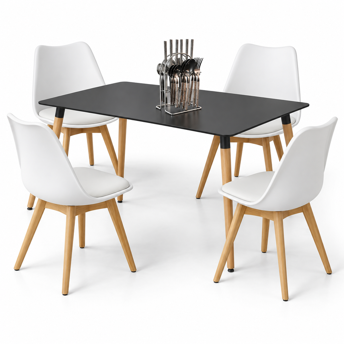 Comedor Rectangular de 4 Puestos con Sillas Emma Acolchadas y Cubiertos de Regalo