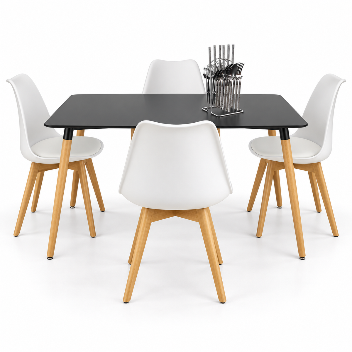 Comedor Rectangular de 4 Puestos con Sillas Emma Acolchadas y Cubiertos de Regalo