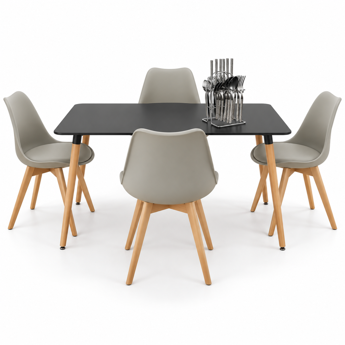 Comedor Rectangular de 4 Puestos con Sillas Emma Acolchadas y Cubiertos de Regalo