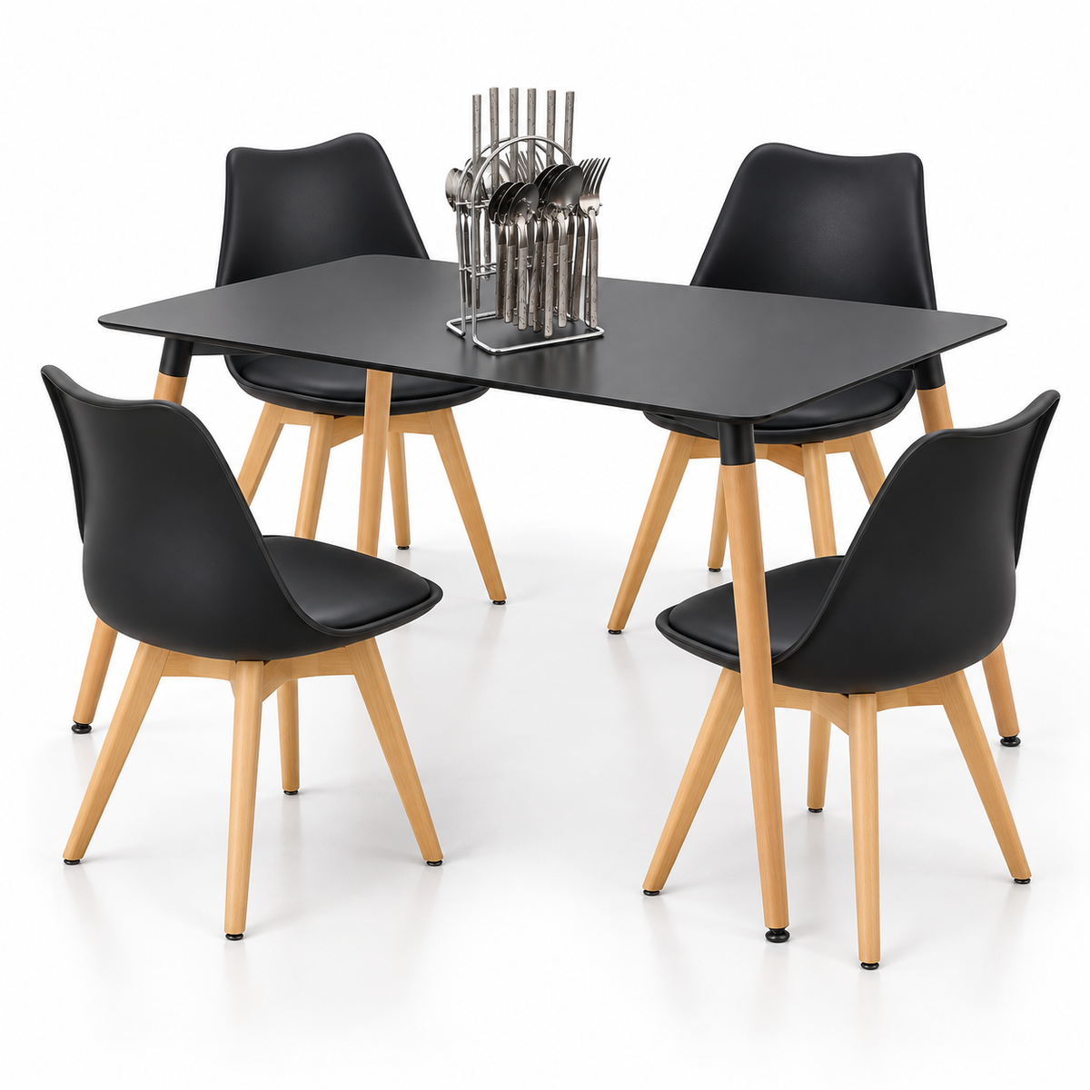 Comedor Rectangular de 4 Puestos con Sillas Emma Acolchadas y Cubiertos de Regalo