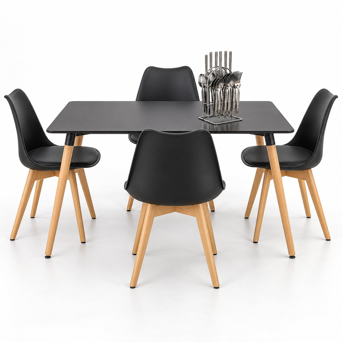 Comedor Rectangular de 4 Puestos con Sillas Emma Acolchadas y Cubiertos de Regalo