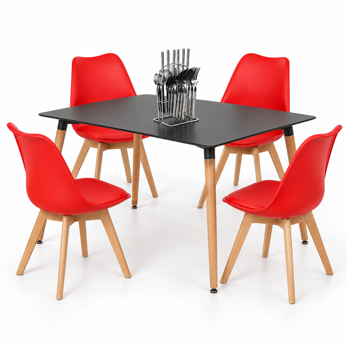 Comedor Rectangular de 4 Puestos con Sillas Emma Acolchadas y Cubiertos de Regalo