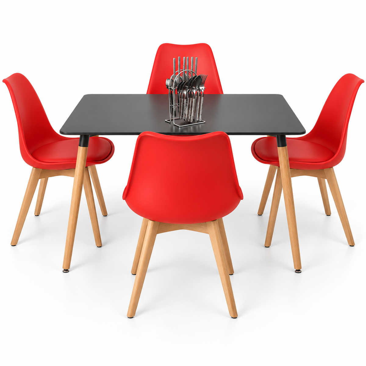 Comedor Rectangular de 4 Puestos con Sillas Emma Acolchadas y Cubiertos de Regalo