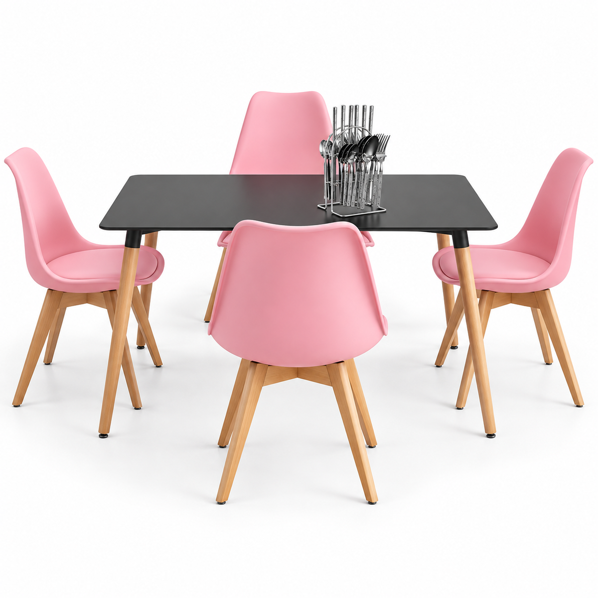 Comedor Rectangular de 4 Puestos con Sillas Emma Acolchadas y Cubiertos de Regalo