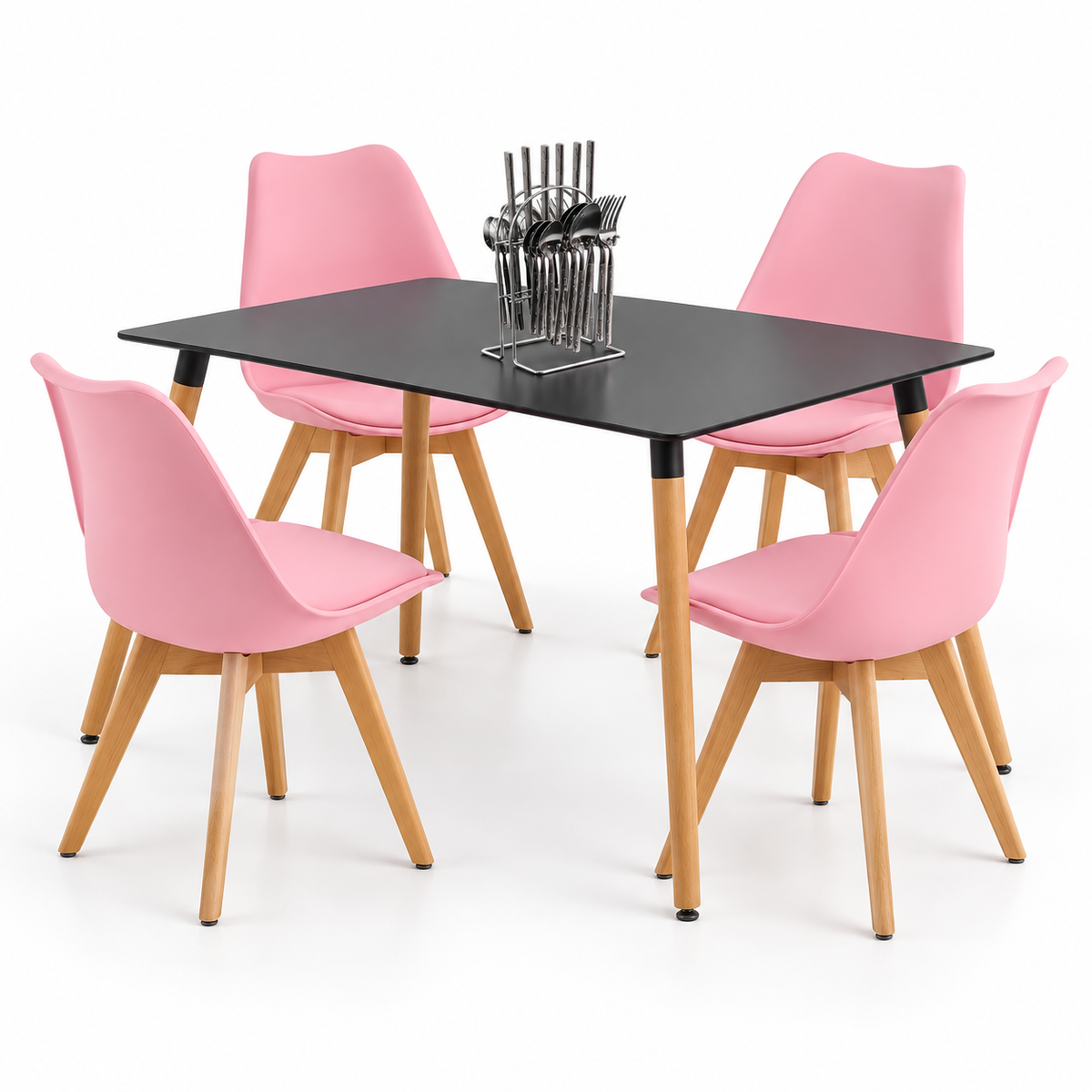 Comedor Rectangular de 4 Puestos con Sillas Emma Acolchadas y Cubiertos de Regalo