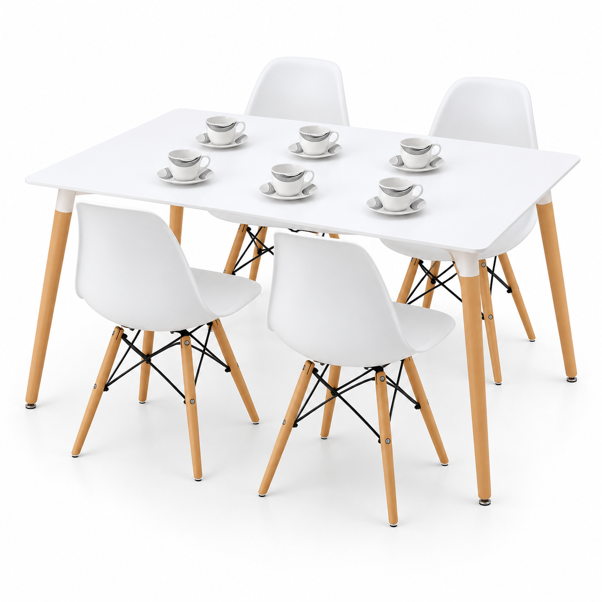 Comedor Rectangular de 4 Puestos con Sillas Eames y Set de Pocillos Gratis
