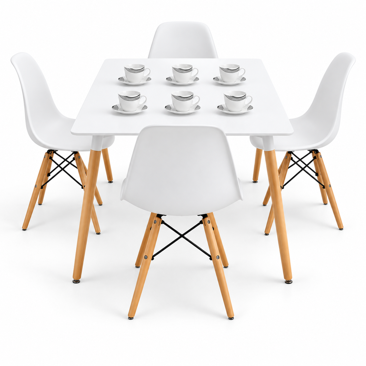 Comedor Rectangular de 4 Puestos con Sillas Eames y Set de Pocillos Gratis