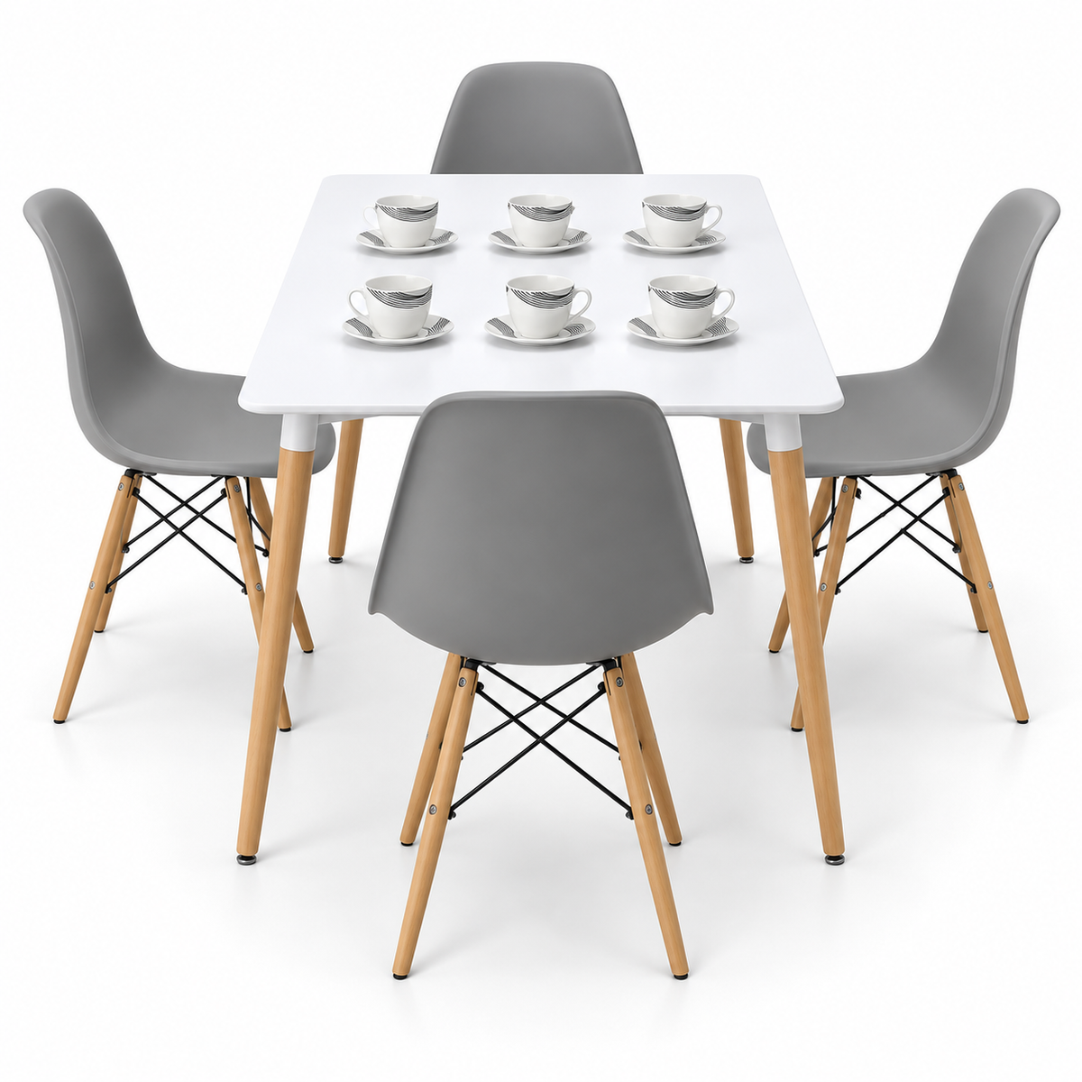 Comedor Rectangular de 4 Puestos con Sillas Eames y Set de Pocillos Gratis
