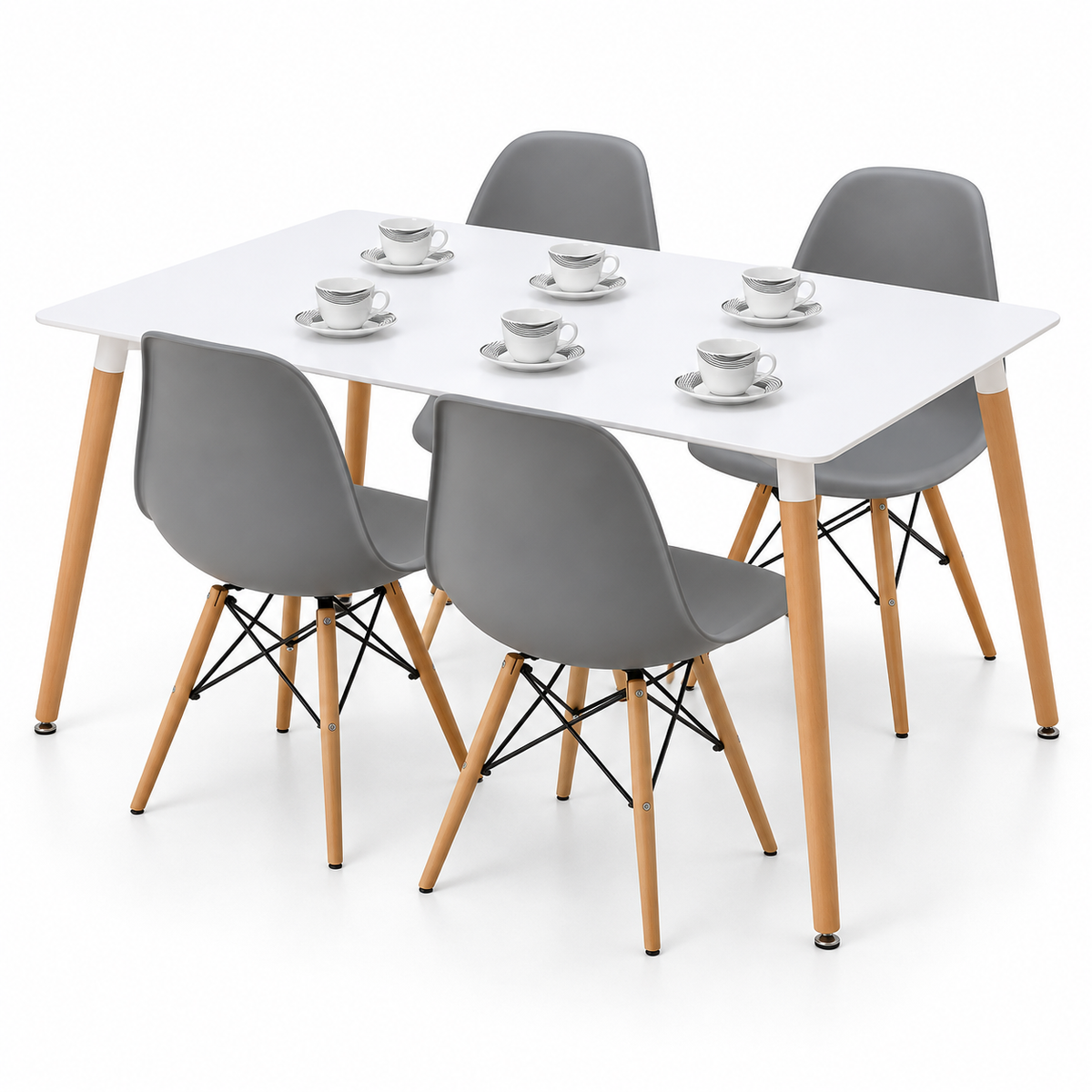 Comedor Rectangular de 4 Puestos con Sillas Eames y Set de Pocillos Gratis