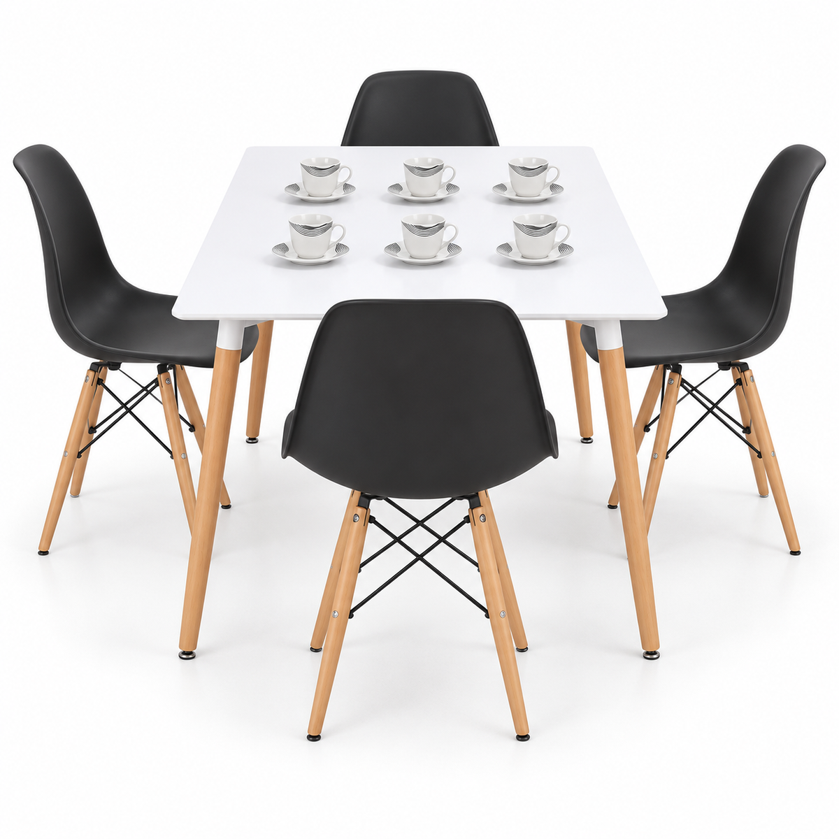 Comedor Rectangular de 4 Puestos con Sillas Eames y Set de Pocillos Gratis