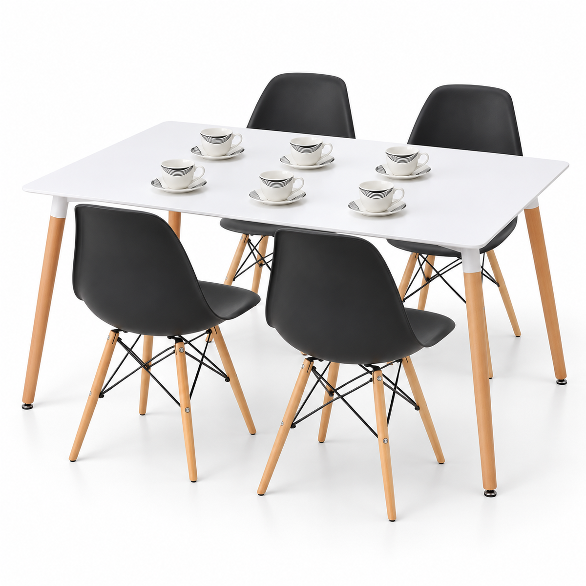 Comedor Rectangular de 4 Puestos con Sillas Eames y Set de Pocillos Gratis