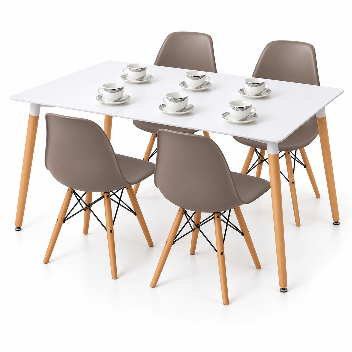 Comedor Rectangular de 4 Puestos con Sillas Eames y Set de Pocillos Gratis