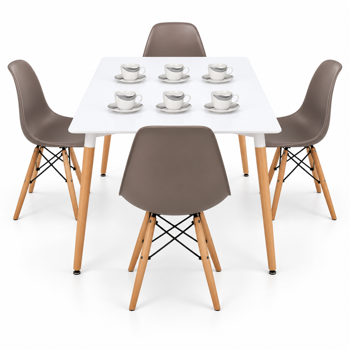 Comedor Rectangular de 4 Puestos con Sillas Eames y Set de Pocillos Gratis
