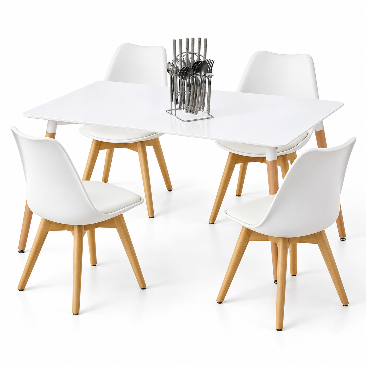 Comedor Rectangular de 4 Puestos con Sillas Emma Acolchadas y Cubiertos de Regalo