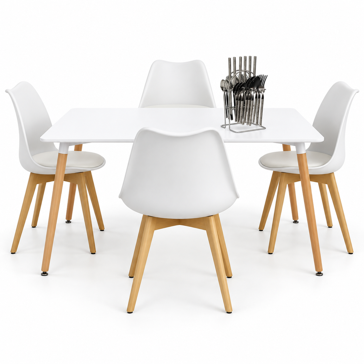 Comedor Rectangular de 4 Puestos con Sillas Emma Acolchadas y Cubiertos de Regalo