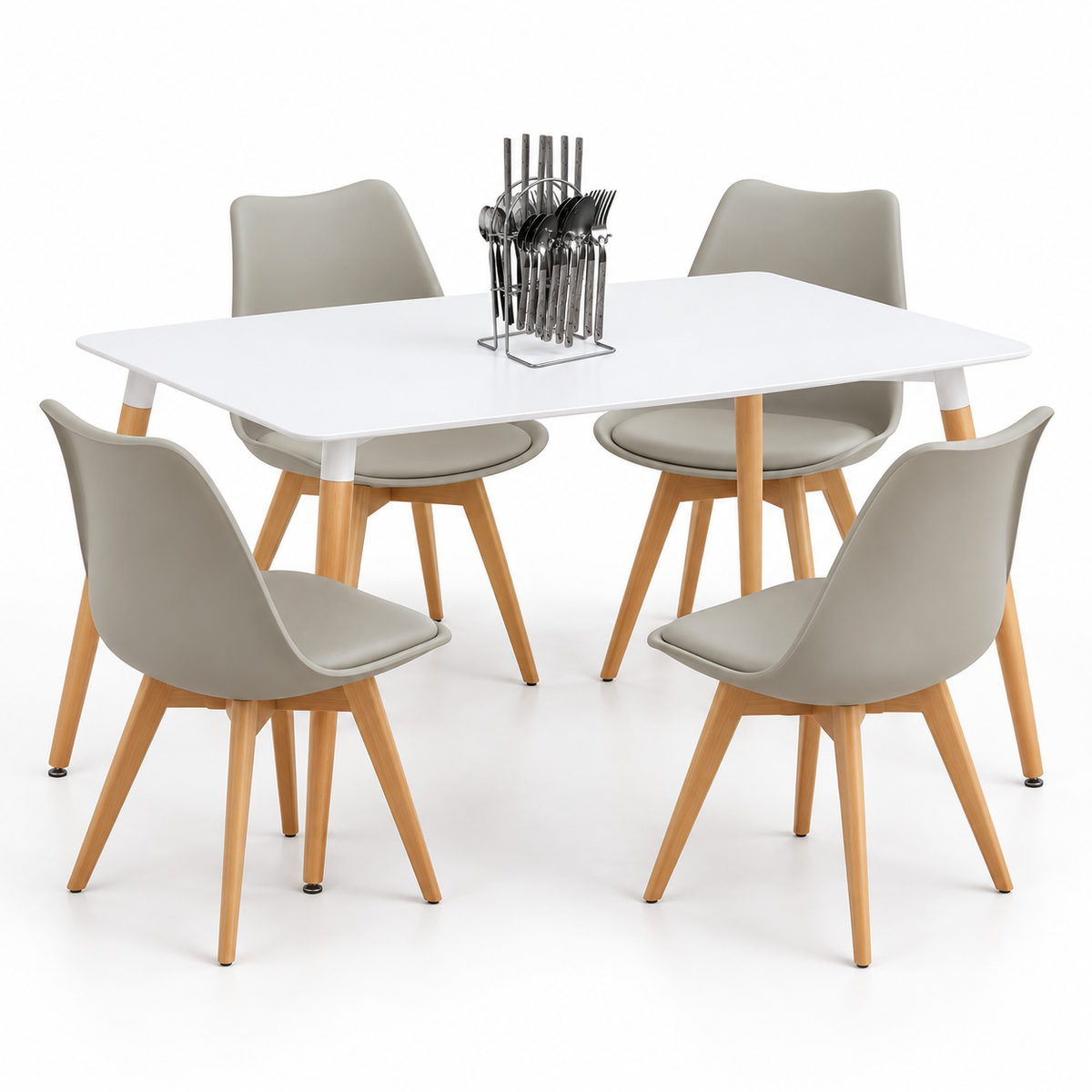 Comedor Rectangular de 4 Puestos con Sillas Emma Acolchadas y Cubiertos de Regalo