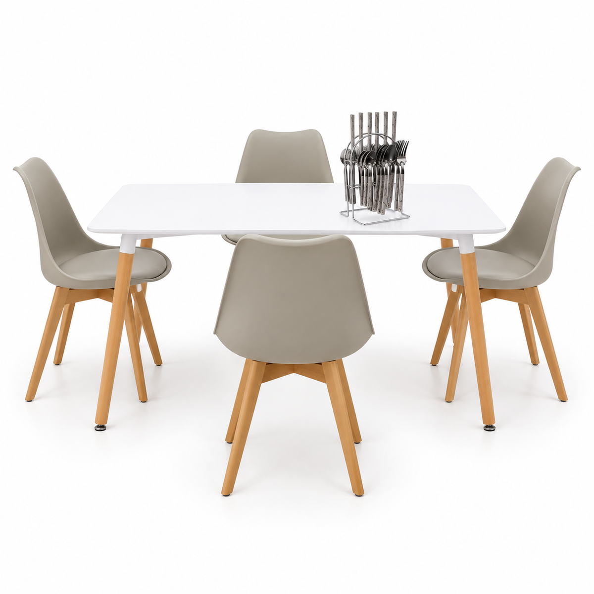Comedor Rectangular de 4 Puestos con Sillas Emma Acolchadas y Cubiertos de Regalo