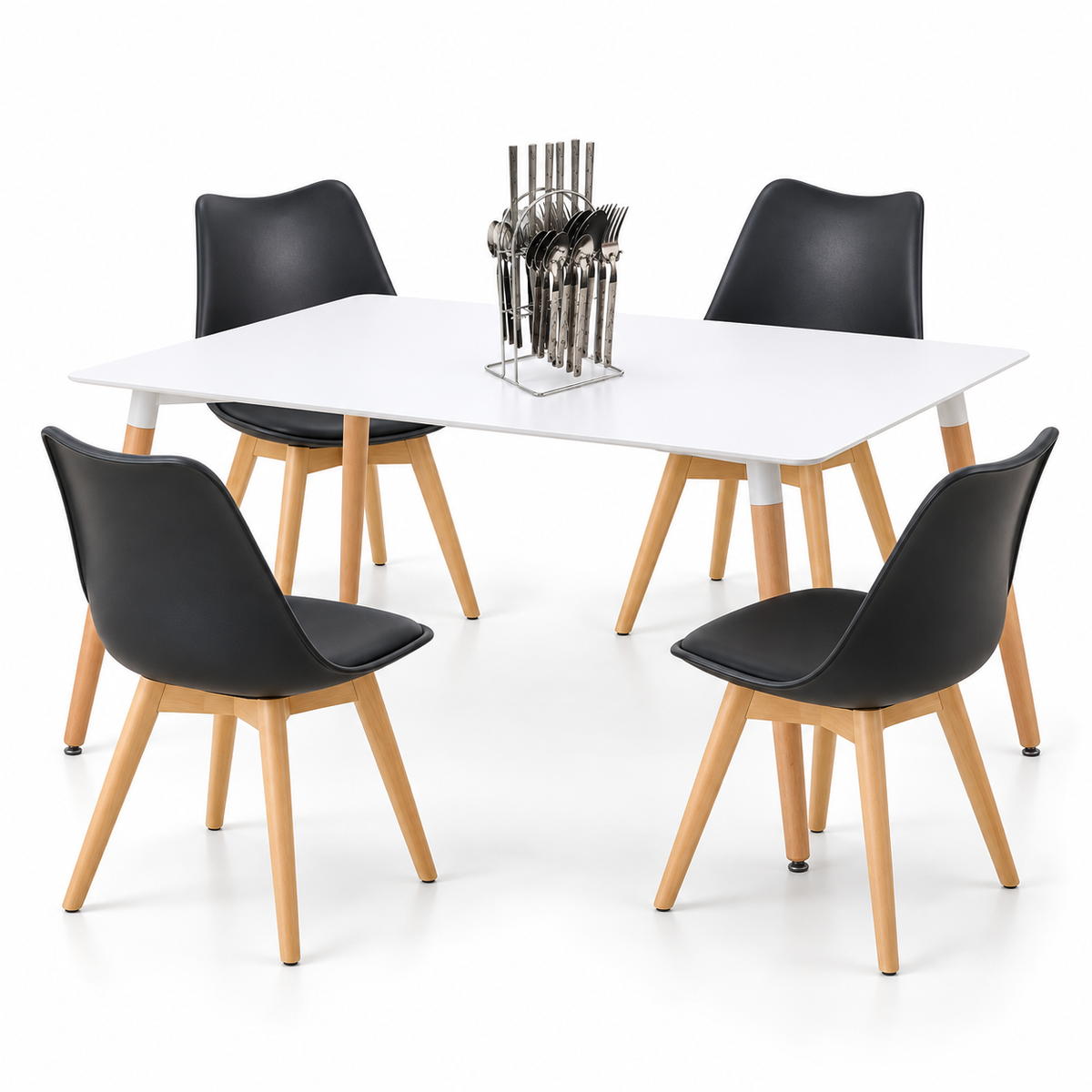 Comedor Rectangular de 4 Puestos con Sillas Emma Acolchadas y Cubiertos de Regalo