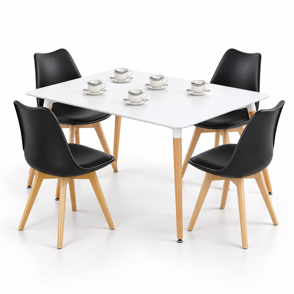 Comedor Rectangular de 4 Puestos con Sillas Emma Estándar y Set de Pocillos Gratis