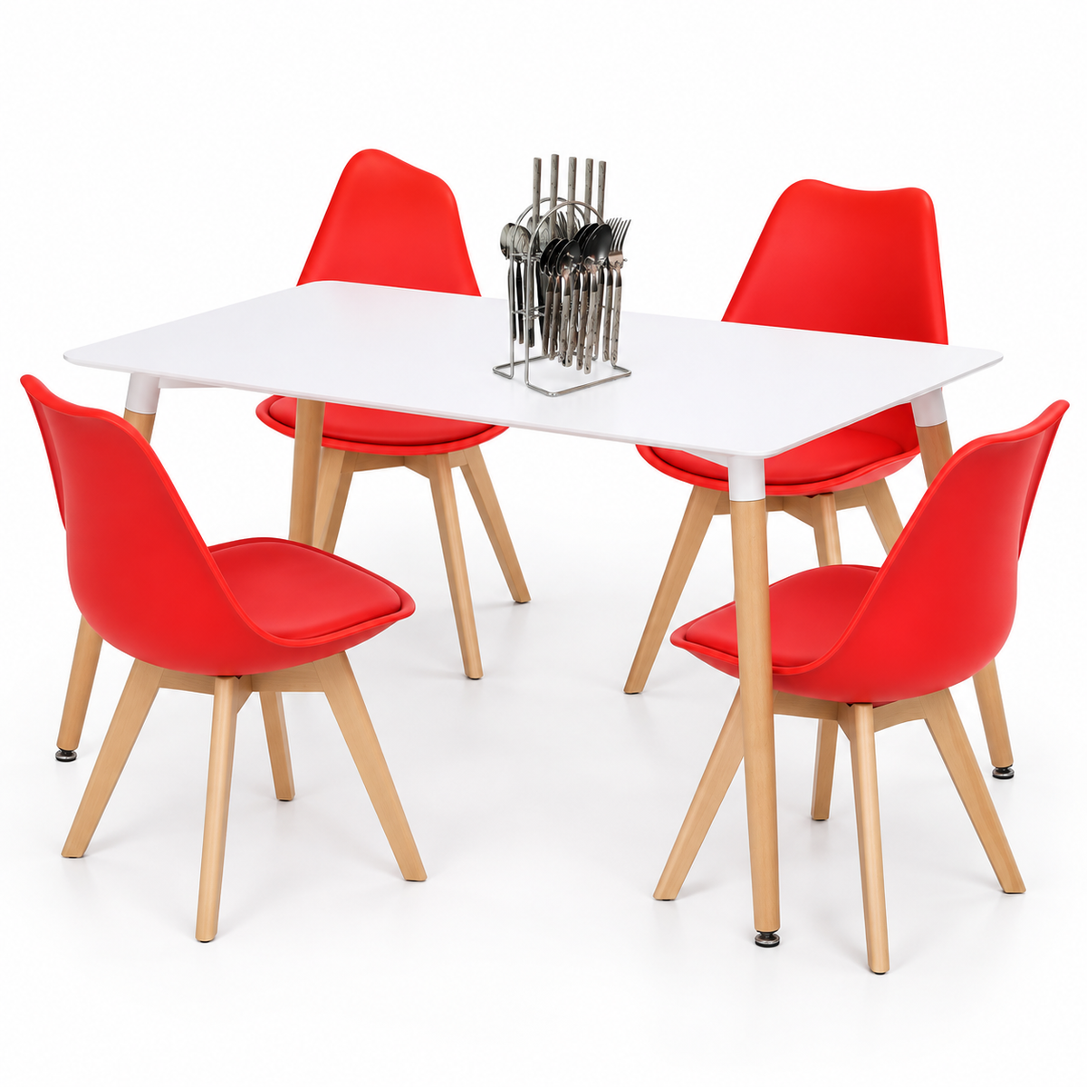 Comedor Rectangular de 4 Puestos con Sillas Emma Acolchadas y Cubiertos de Regalo