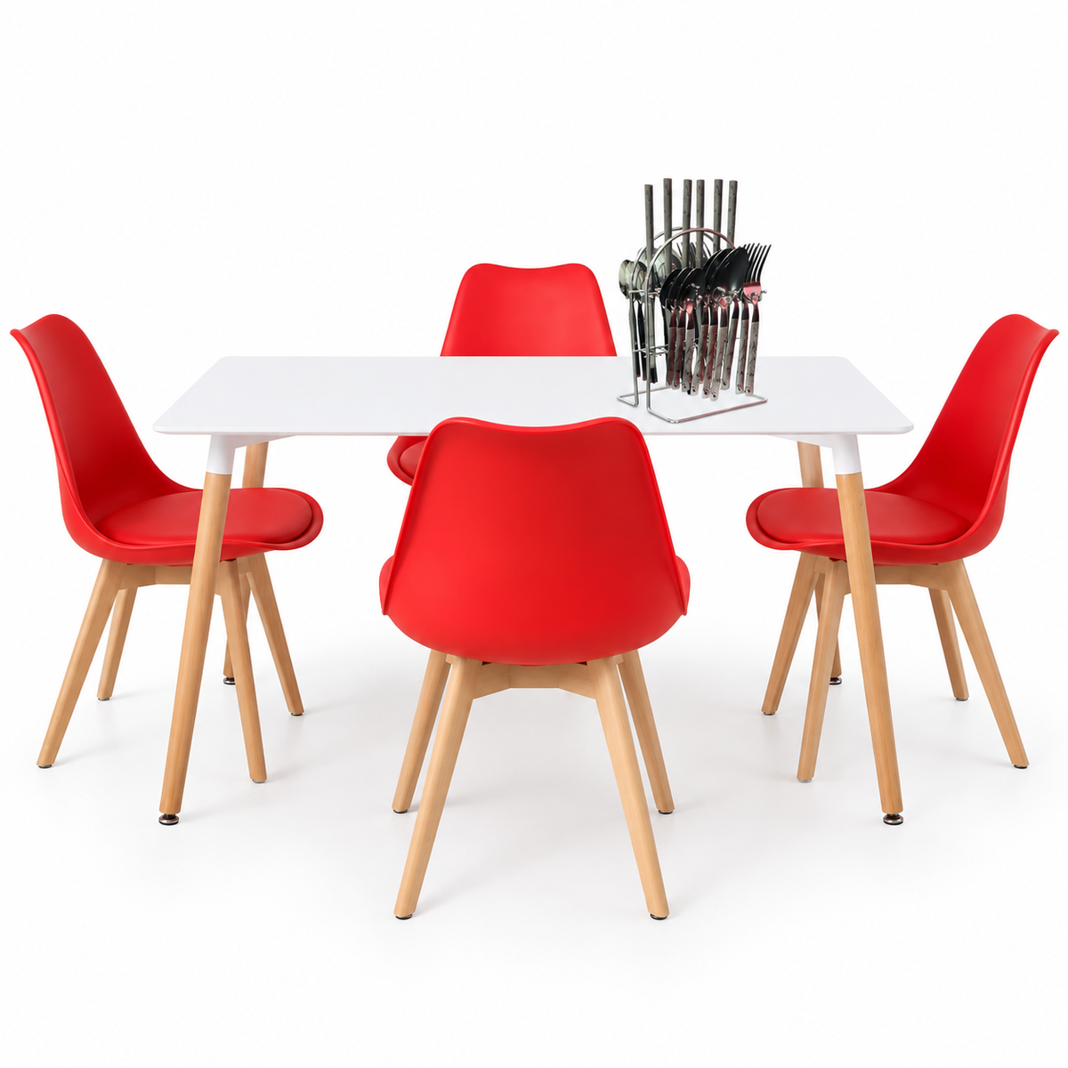Comedor Rectangular de 4 Puestos con Sillas Emma Acolchadas y Cubiertos de Regalo