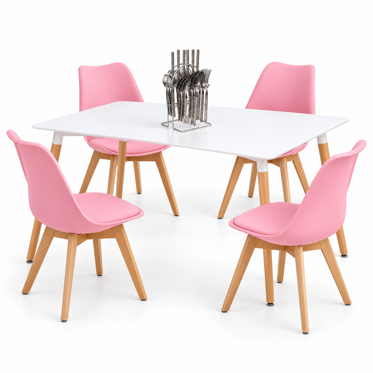 Comedor Rectangular de 4 Puestos con Sillas Emma Acolchadas y Cubiertos de Regalo