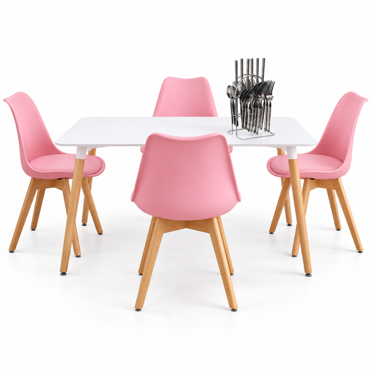 Comedor Rectangular de 4 Puestos con Sillas Emma Acolchadas y Cubiertos de Regalo