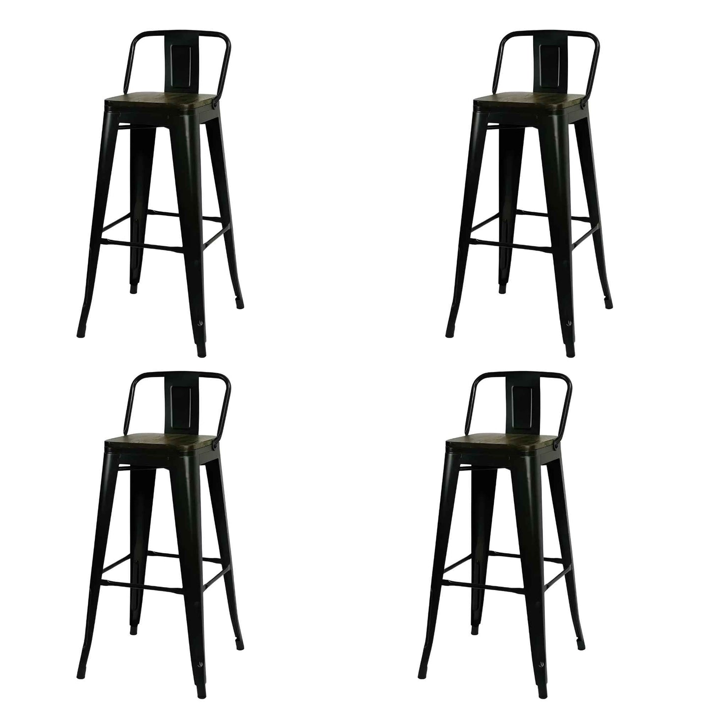 Taburetes Tolix negros con espaldar y asiento de madera para restaurante
