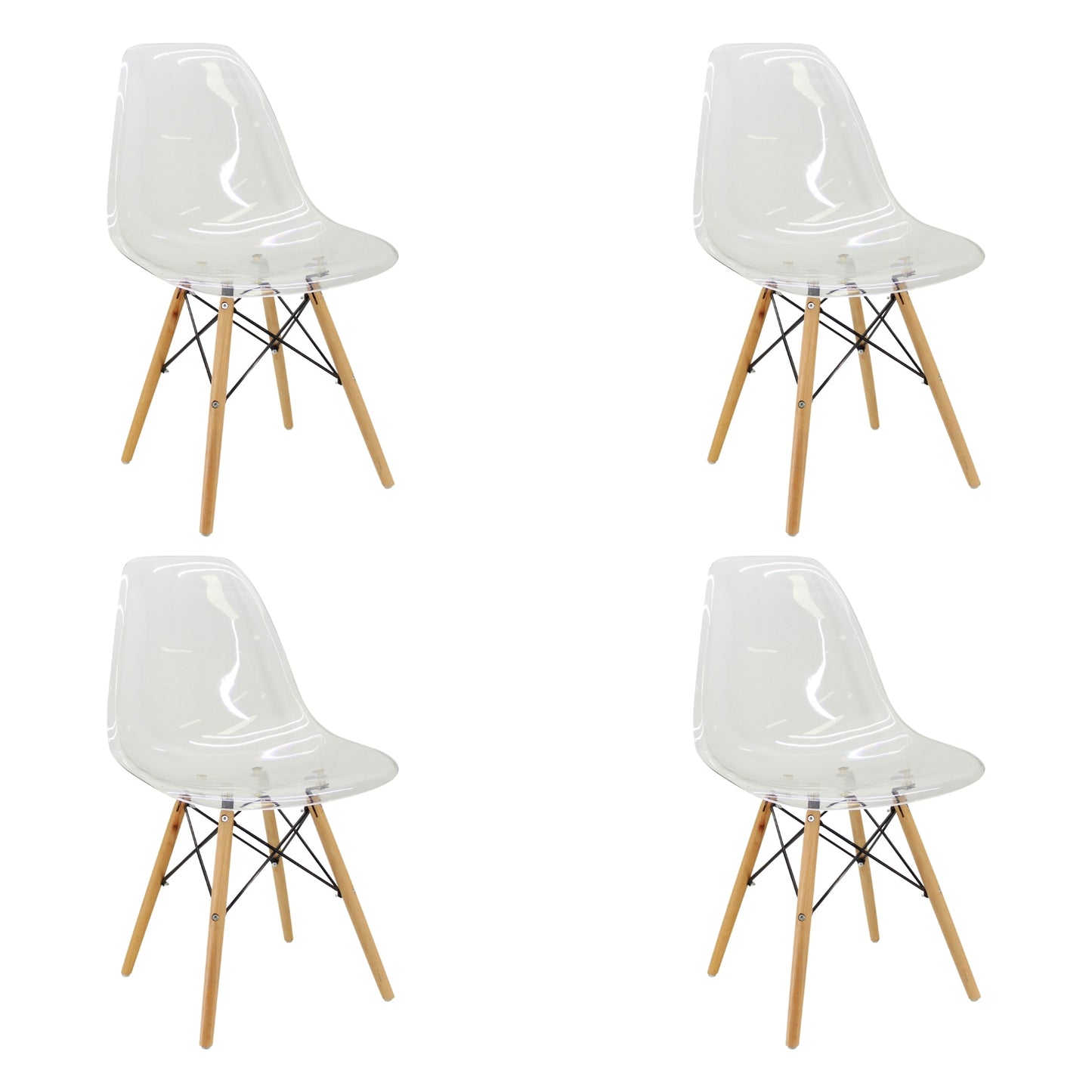 Juego de sillas transparentes tipo Eames para comedor, cocina y decoración