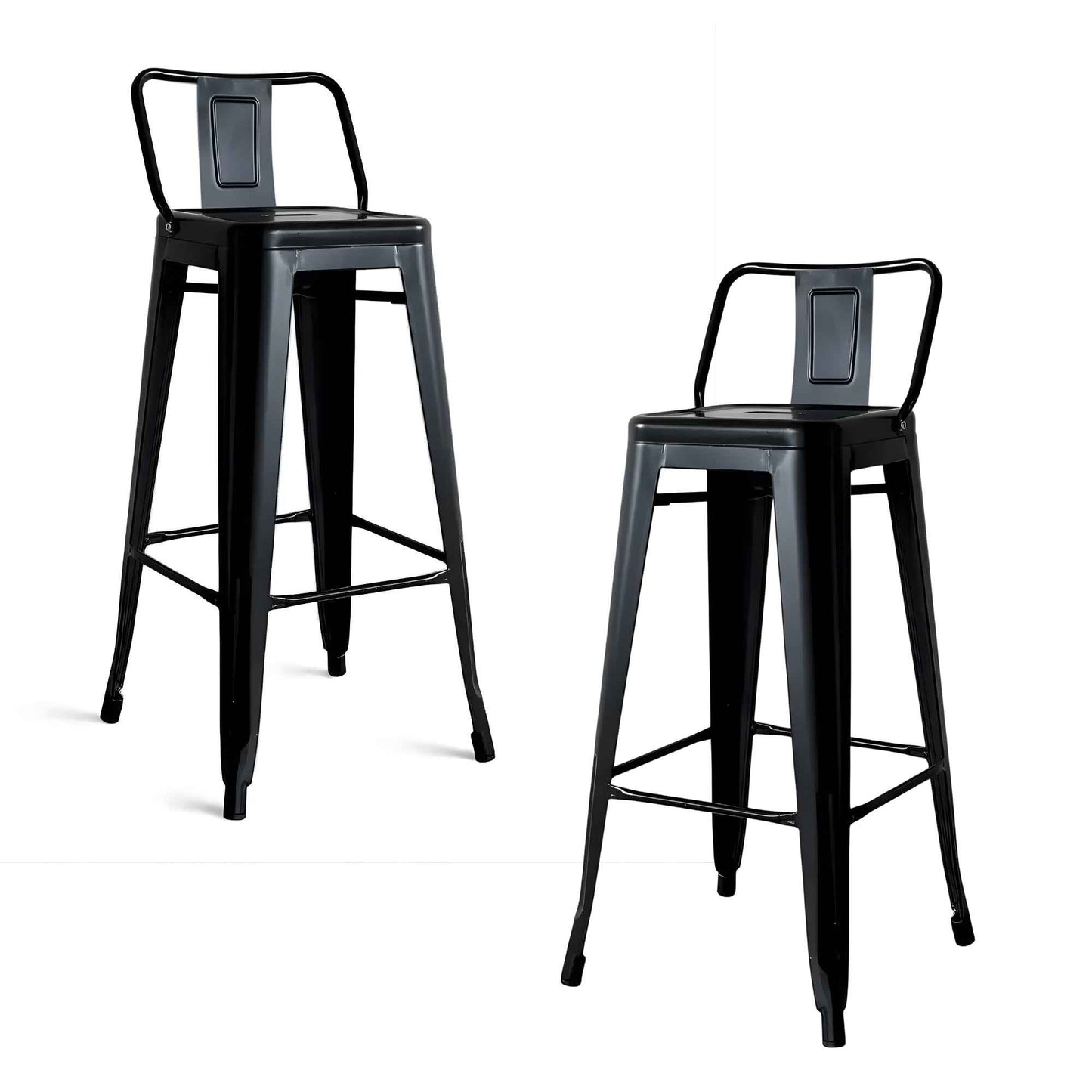 Set de taburetes metálicos Tolix negros con espaldar para bar