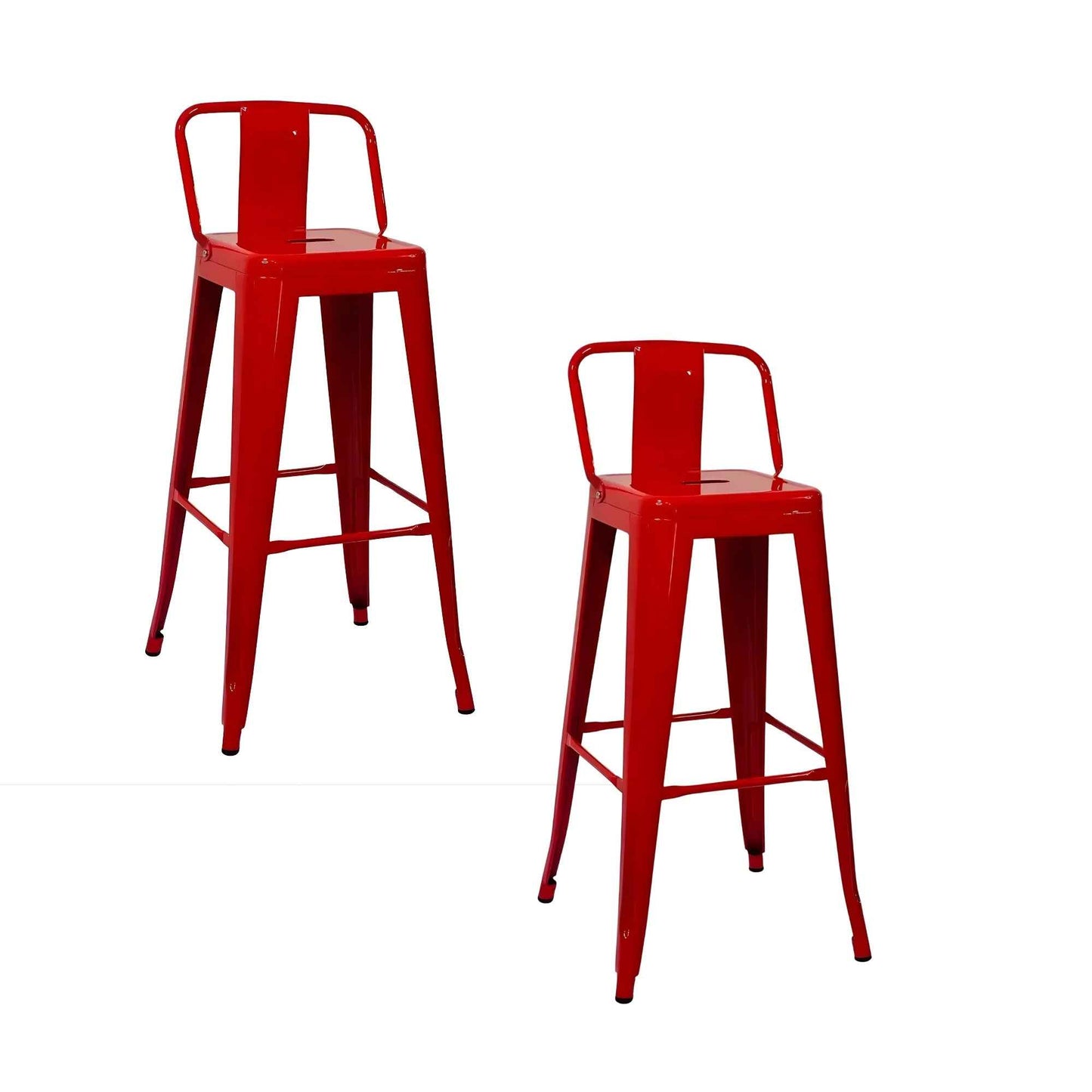 Set de taburetes metálicos Tolix rojos con espaldar para negocio