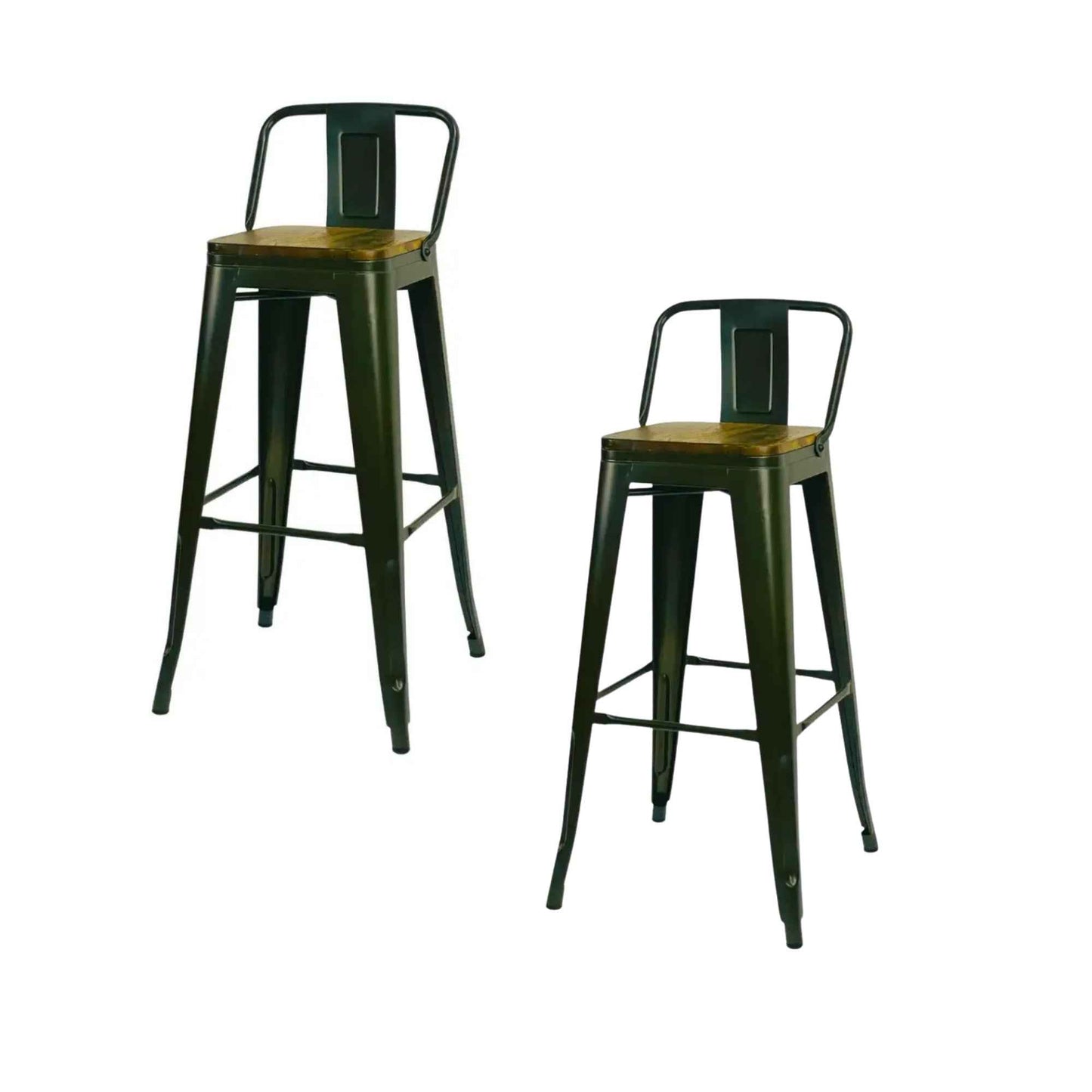 Set de taburetes Tolix verdes metálicos con asiento de madera