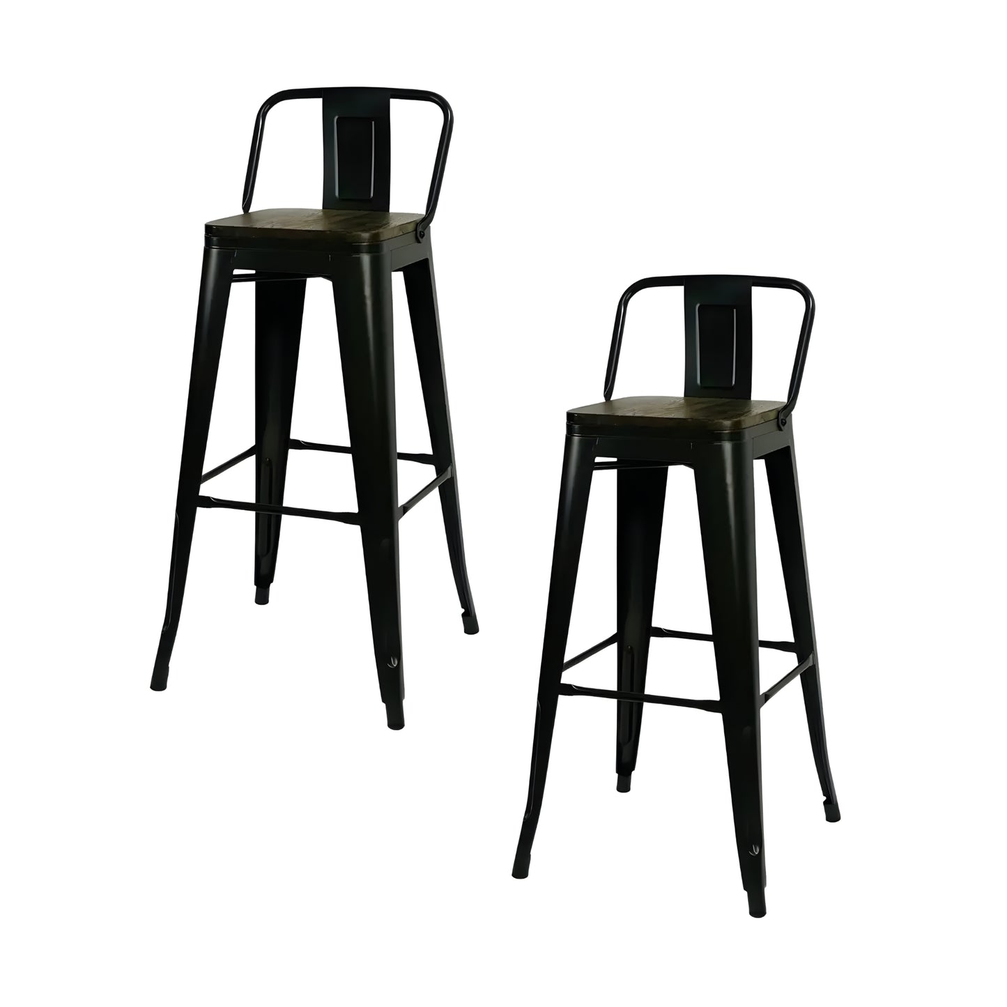 Set de taburetes metálicos Tolix negros con asiento de madera para bar