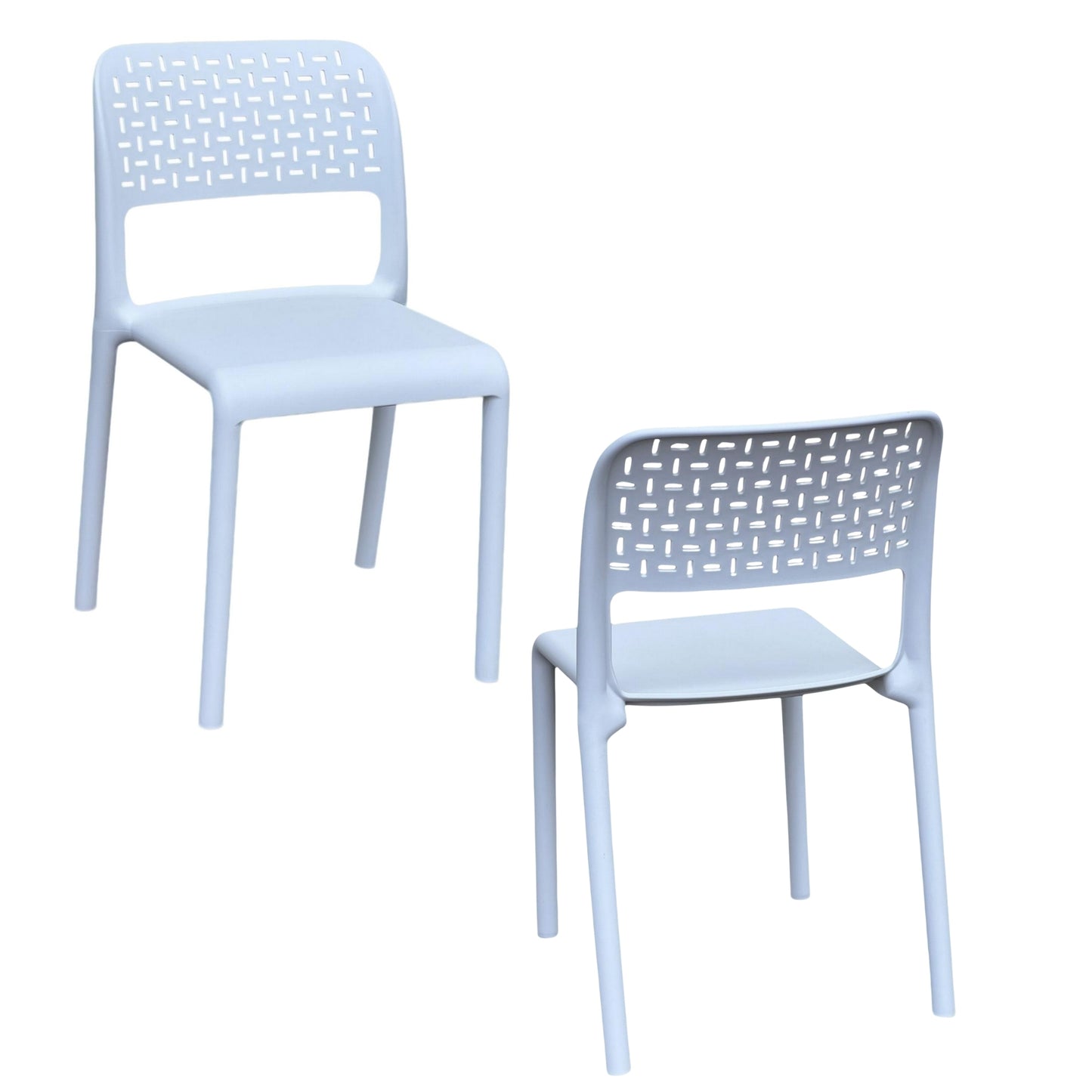 Sillas azules con respaldo calado para terraza, jardín y negocio
